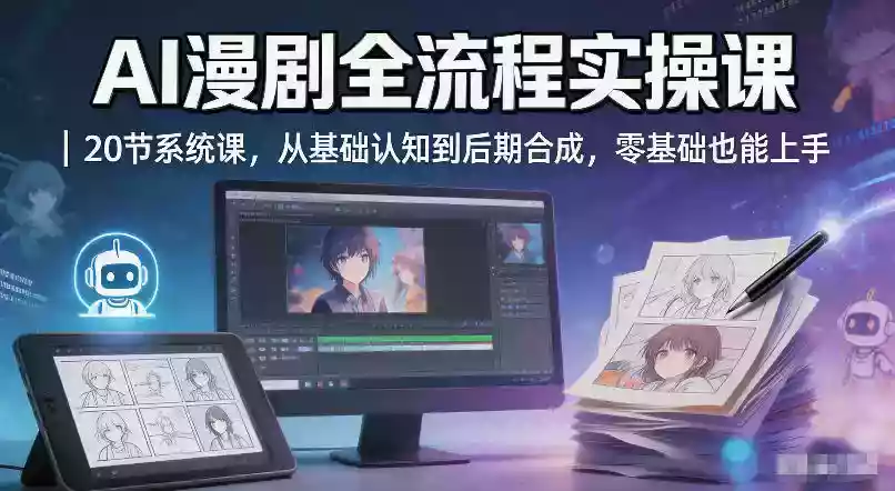 AI漫剧全流程实操课|20节系统课,从基础认知到后期合成,零基础也能上手