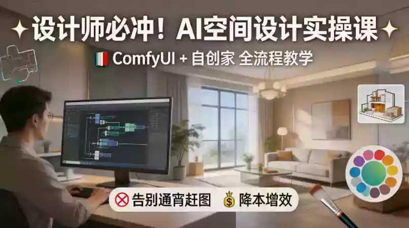 设计师必冲!AI空间设计实操课,ComfyUI+自创家全教学,告别通宵赶图,降本增效