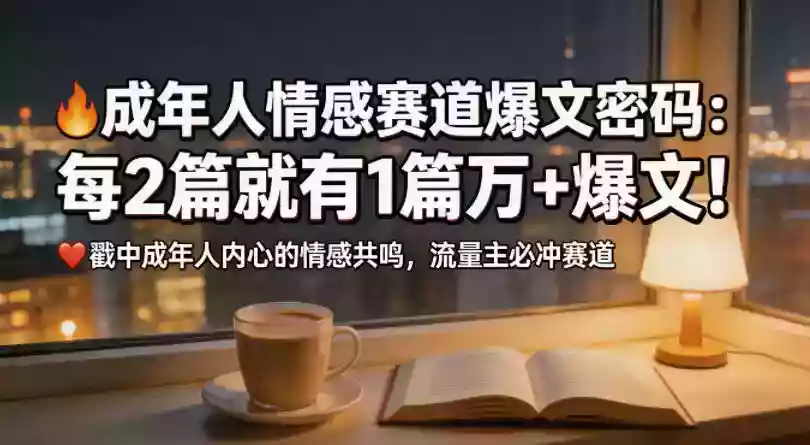 公众号流量主成年人情感心理赛道,流量最大,受众最广的主流赛道之一,平均每2篇就有1篇万爆文章
