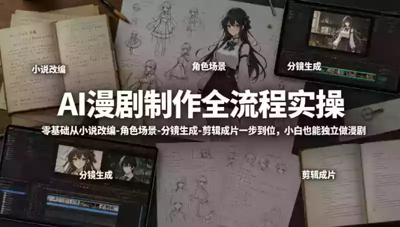 AI漫剧制作全流程实操,零基础从小说改编-角色场景-分镜生成-剪辑成片一步到位,小白也能独立做漫剧
