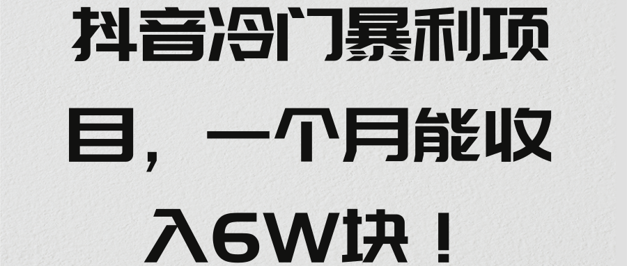 抖音冷门暴利项目，一个月能收入6W块！【视频教程】