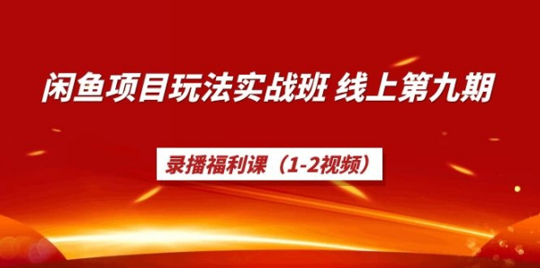 宅男《闲鱼项目玩法实战班》线上第九期,录播福利课(1-2视频)