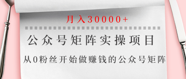 公众号矩阵实操项目,从0粉丝开始做赚钱的公众号矩阵,月入30000+