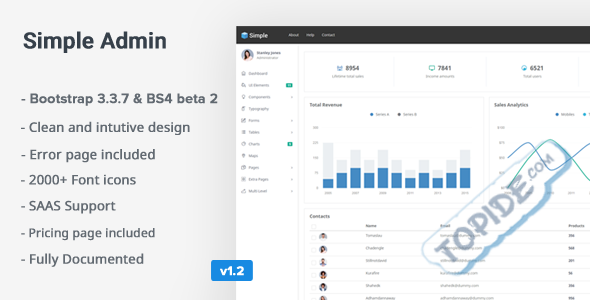 SimpleAdmin – 基于 Bootstrap 4 的 Admin 后台通用类模板