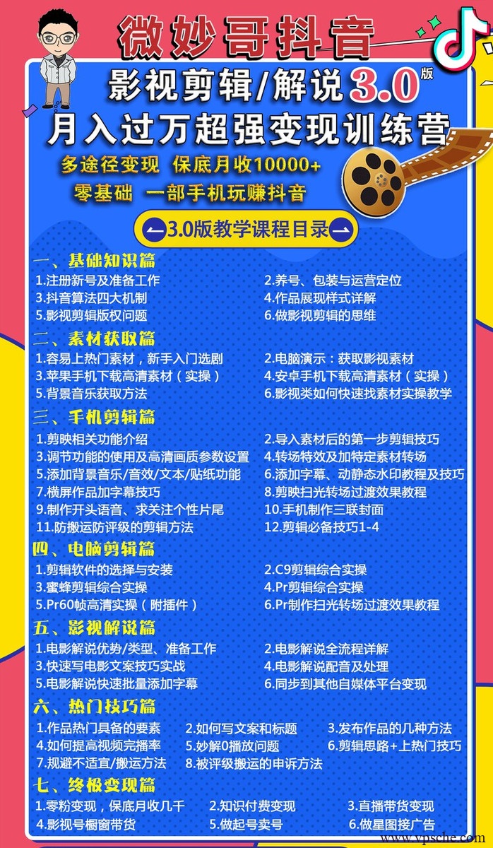 微妙哥抖音影视剪辑及解说3.0：多途径变现，月入过万超强变现训练营