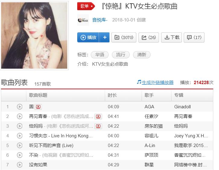 分享一批网易云歌单KTV女生必点歌曲