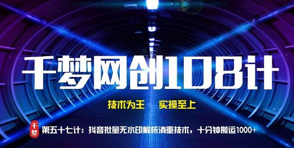千梦网创108计第57计:抖音批量无水印解析消重技术,十分钟搬运1000+