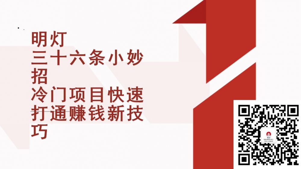 明灯三十六条小妙招第12招冷门项目快速打通赚钱新技巧