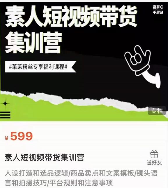 夜草与千里马素人短视频带货集训营,薛辉团队价值599