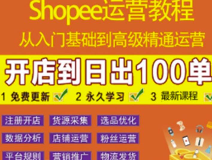 shopee运营教程:从入门基础到高级精通,开店到日出100单(全套课程)