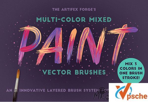 [综合资源]21款AI矢量手绘多色混合画笔图形样式 百度云下载