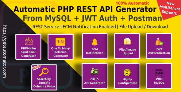 Automatic PHP REST API 生成器 + 来自 MySQL 数据库的 Postman 文档,具有 JWT 令牌身份验证 v4.9