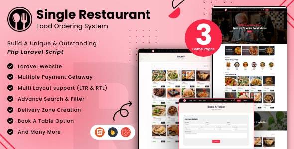Single Restaurant v9.3 – Laravel网站&管理面板