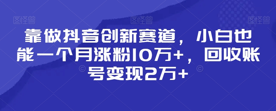 靠做抖音创新赛道,小白也能一个月涨粉10万+,回收账号变现2万+【揭秘】