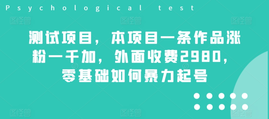 测试项目,本项目一条作品涨粉一千加,外面收费2980,零基础如何暴力起号