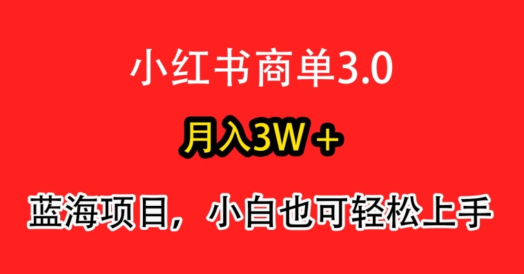 小红书商单3.0,月入3w+,蓝海项目,小白轻松上手