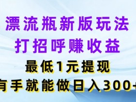 漂流瓶新版玩法，打招呼赚收益，最低1元提现，有手就能做，日入3张