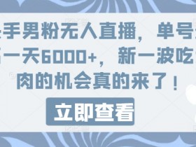 快手男粉无人直播，单号最高一天6000+，新一波吃大肉的机会真的来了