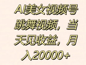 AI美女视频号跳舞视频，当天见收益，月入2w