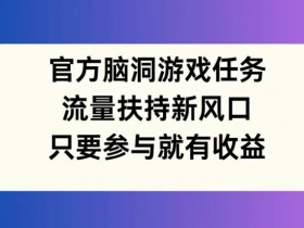 官方脑洞游戏任务，流量扶持新风口，只要参与就有收益【揭秘】