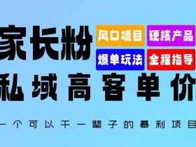 家长粉：私域高客单价，一个可以干一辈子的暴利项目，初中毕业就能完全上手