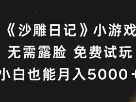 《沙雕日记》小游戏，无需露脸免费试玩，小白也能月入5000+【揭秘】