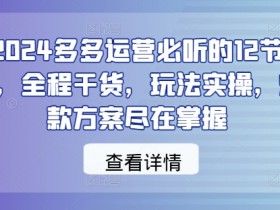2024多多运营必听的12节课，全程干货，玩法实操，爆款方案尽在掌握