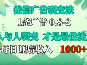 微信广告裂变法，操控人性，自发为你免费宣传，人与人的裂变才是最佳流量，单日睡后收入1k【揭秘】