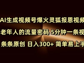 Ai生成视频号爆火灵狐报恩视频 中老年人的流量密码 5分钟一条视频 条条原创 日入300+ 简单易上手