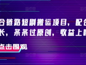 抖音融合链路短剧搬运项目，配合侠客爆改时长，条条过原创，收益嘎嘎猛