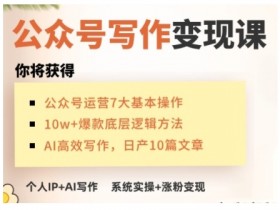 AI公众号写作变现课，手把手实操演示，从0到1做一个小而美的会赚钱的IP号