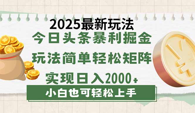 （14120期）今日今日头条2025全新游戏玩法，构思简易，拷贝，真正实现引流矩阵日入2000