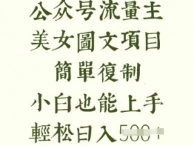 流量主长期收益项目，美女图片简单复制，小白也能上手，轻松日入5张