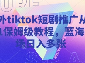 海外tiktok短剧推广从0到1保姆级教程，蓝海市场日入多张