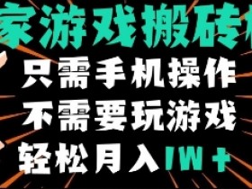 独家游戏搬砖模式，单手机即可操作，全自动挂机，无需玩游戏，月入1W+【揭秘】