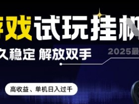 2025最新游戏试玩挂G，长久稳定，解放双手 高收益，单机日入过千【揭秘】