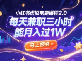 小红书虚拟电商课程2.0，每天兼职三小时，能月入过1W