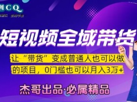 短视频全域带货，让带货变成普通人也可以做的项目，0门槛也可以月入3W