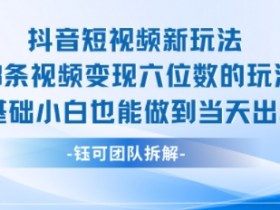 抖音短视频新玩法，23条视频变现六位数，0基础小白也能做到当天出单