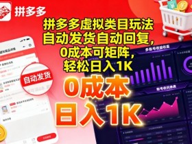 拼多多虚拟类目玩法，自动发货自动回复，0成本可矩阵，轻松日入1K【揭秘】