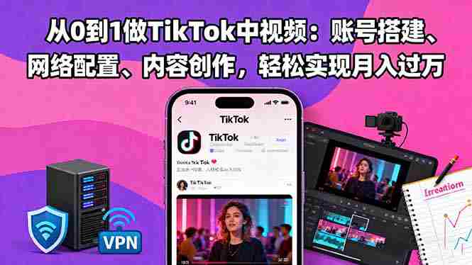 （16461期）从0到1做TikTok中视频：账号搭建、网络配置、内容创作，轻松实现月入过万