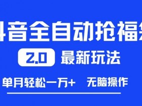 抖音全自动抢福袋2.0最新玩法，单月轻松1w+，无脑操作特别省心【揭秘】