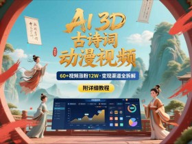 AI制作3D古诗词动漫视频，60多个视频涨粉12W，多个变现渠道拆解【附详细教程】