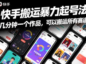 快手搬运暴力起号法，几分钟一个作品，手机就能做，可以搬运所有赛道