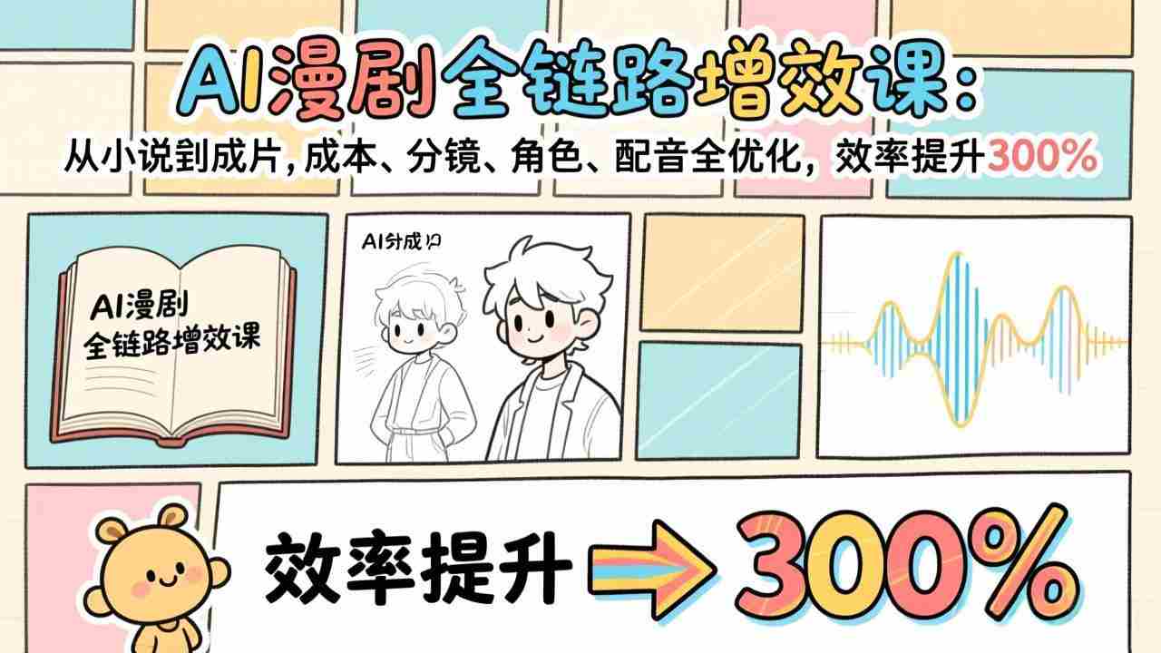 （17245期）AI漫剧全链路增效课：从小说到成片，成本、分镜、角色、配音全优化，效率提升300%