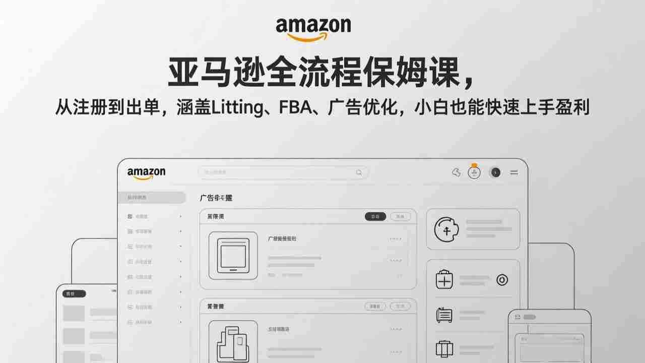 （17293期）亚马逊全流程保姆课，从注册到出单，涵盖Listing、FBA、广告优化，小白也能快速上手盈利