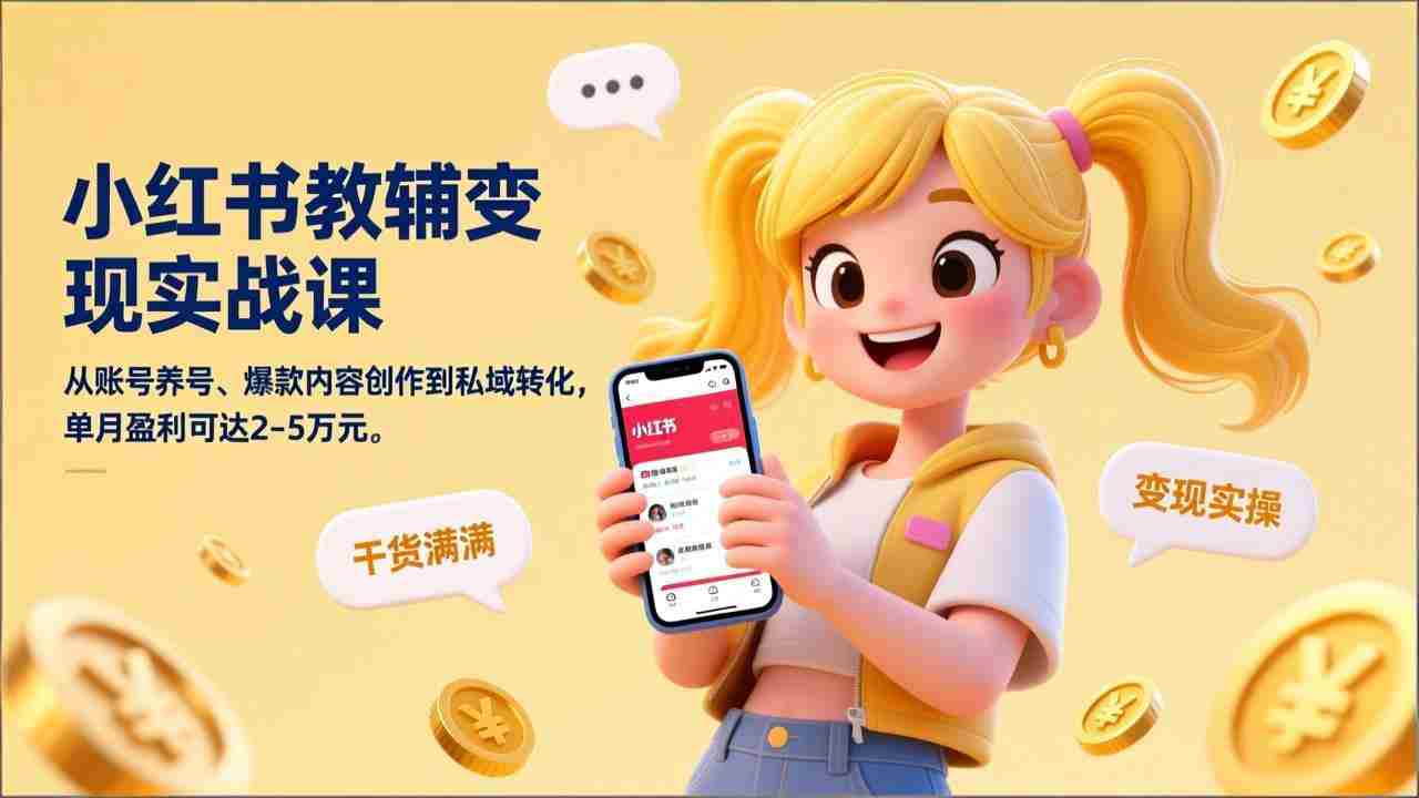 （17334期）小红书教辅变现实战课，从账号养号、爆款内容创作到私域转化，单月盈利可达2-5万元