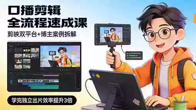 （17420期）口播剪辑全流程速成课，剪映双平台+博主案例拆解，学完独立出片效率提升3倍
