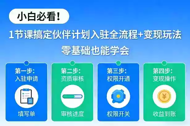 小白必看！1节课搞定伙伴计划入驻全流程+变现玩法，零基础也能学会