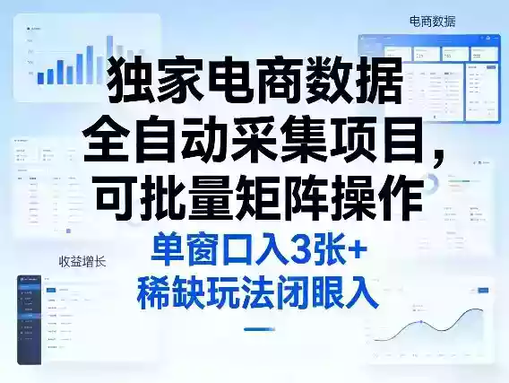 独家电商数据全自动采集项目，可批量矩阵操作，单窗口日入3张+，稀缺玩法闭眼入【揭秘】